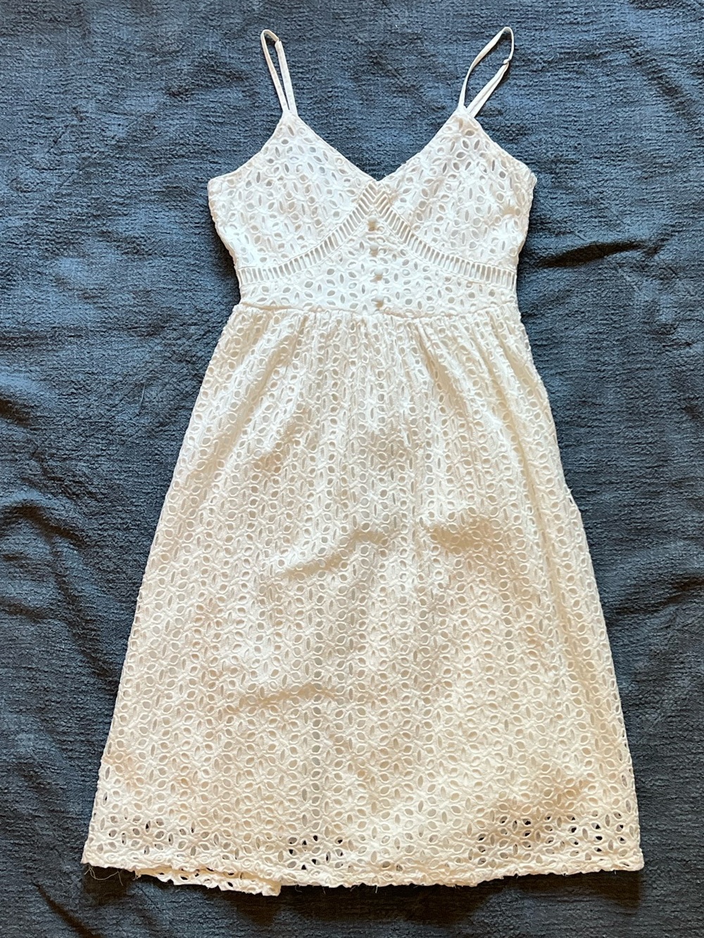 White Eyelet Mini Dress with Spaghetti Straps size XS